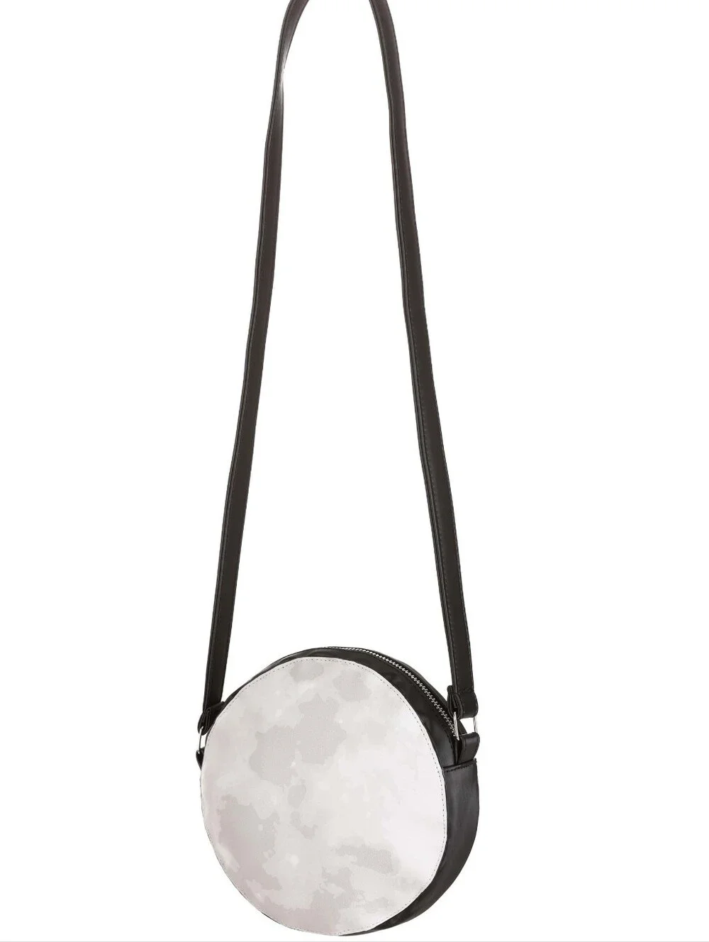 🌕 Round Moon Print Crossbody Bag W/Black Strap, Accents & Silver Hardware (OS)